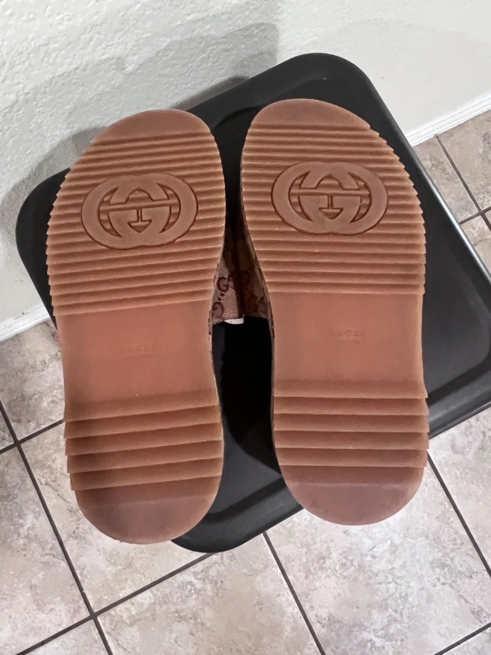 Gucci GG Monogram Platform Slides Size 37 Pink Burgundy Made in Italy